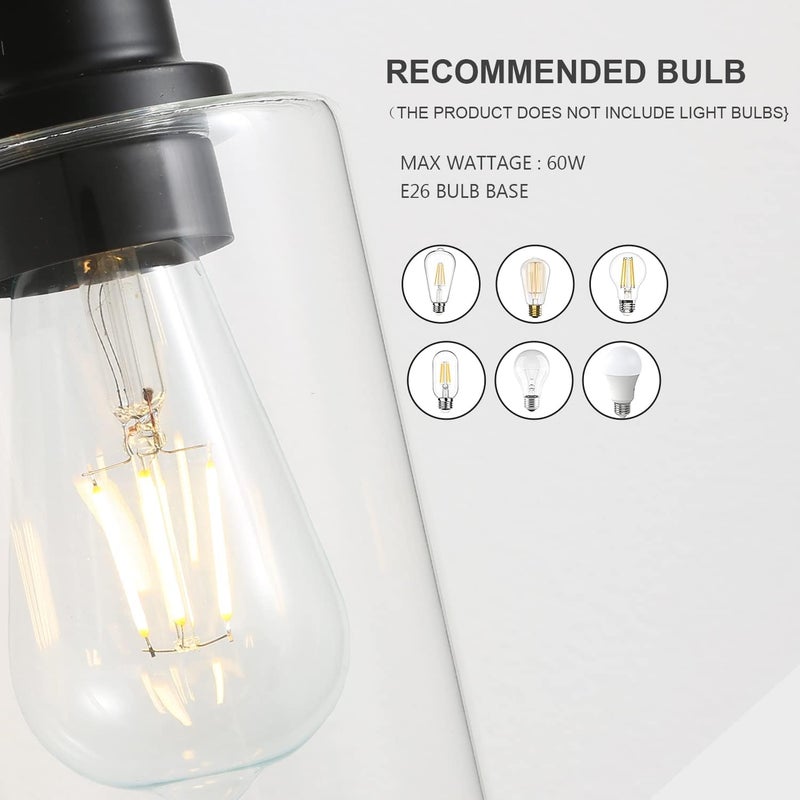 EMONG 4 Light Bathroom Vanity Light 23.6in Matte Black Bathroom Light Fixtures with Glass Shade Modern Wall Sconces Lighting for Bathroom Mirror Farmhouse Hallway - Image 4